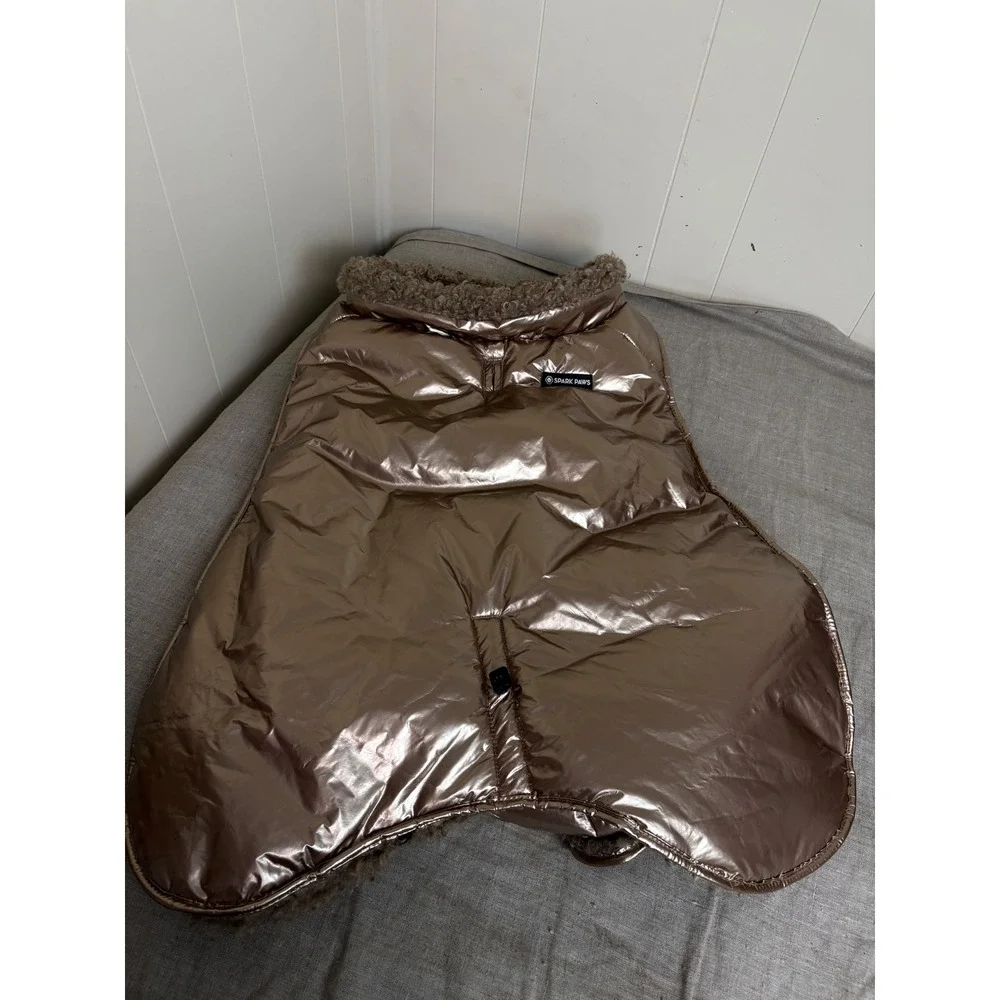 Spark Paws Dog Coat 3XL Champagne Gold Metallic Puffer Faux Fur Lined Jacket